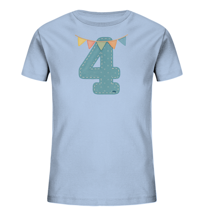 Gestickte Vier mit bunten Fahnen Motiv auf Kinder T-Shirt