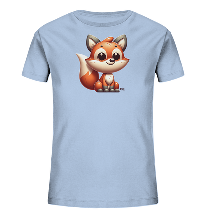 Kinder T-Shirt mit sitzendem Cartoon-Fuchs, Kulleraugen und buschigem Schwanz