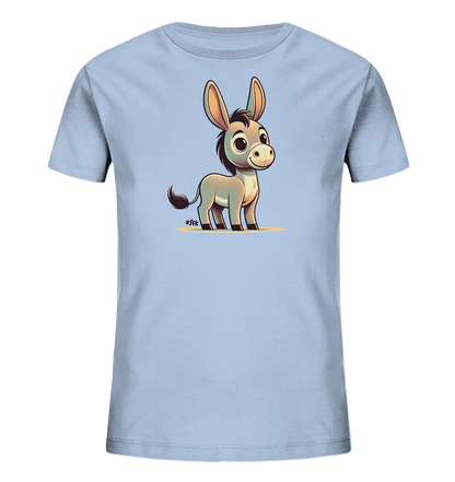 Kinder T-Shirt mit ein cartoonhafter Esel mit großen Ohren und freundlichem Lächeln