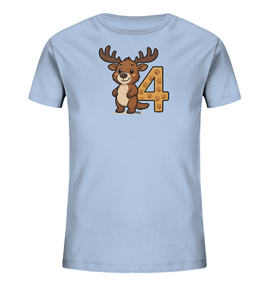 Kinder-T-Shirt mit Vier-Jahre-Geburtstagsmotiv und Rentier-Pfoten.
