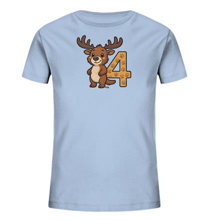 Kinder-T-Shirt mit Vier-Jahre-Geburtstagsmotiv und Rentier-Pfoten.