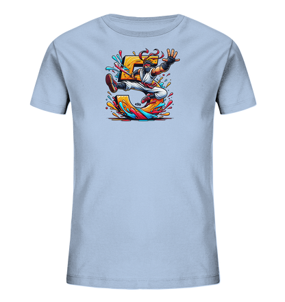 Kinder T-Shirt mit springendem Ninja, großer Zahl 5 und bunten Farbspritzern