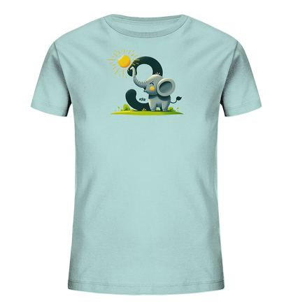 Kinder T-Shirt mit Cartoon-Elefant, Sonne und Zahl 9