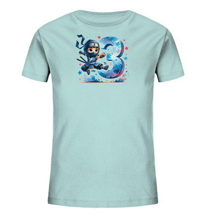 Blauer Ninja feiert die Drei Motiv auf Kinder T-Shirt