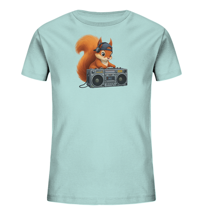 Kinder T-Shirt mit Eichhörnchen-DJ, Kopfhörern, Kappe und Boombox