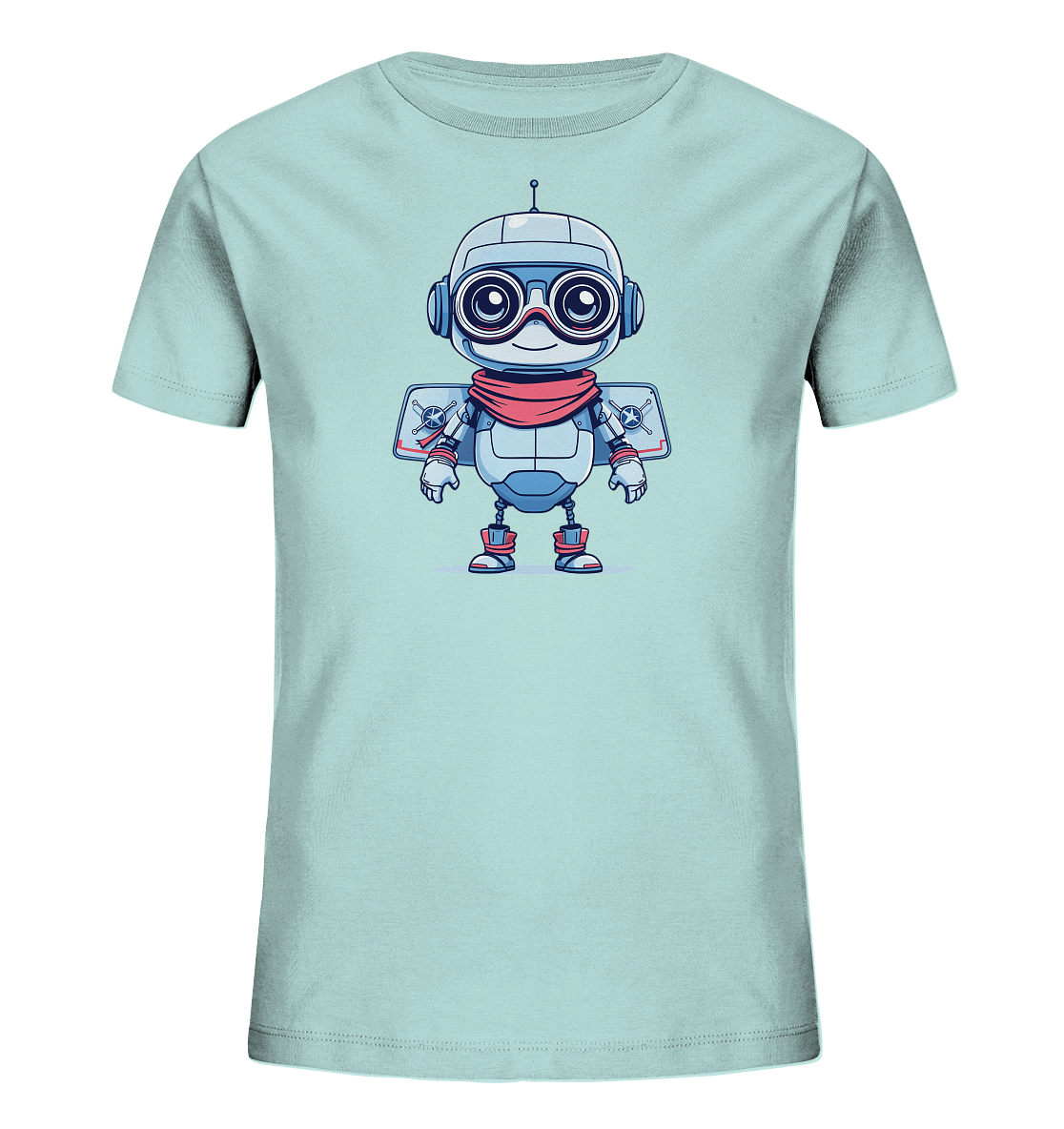 Kinder-T-Shirt | Comic-Roboter mit Schal und Flügeln - Kinder Bio T-Shirt