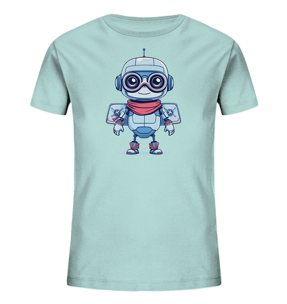 Kinder-T-Shirt | Comic-Roboter mit Schal und Flügeln - Kinder Bio T-Shirt