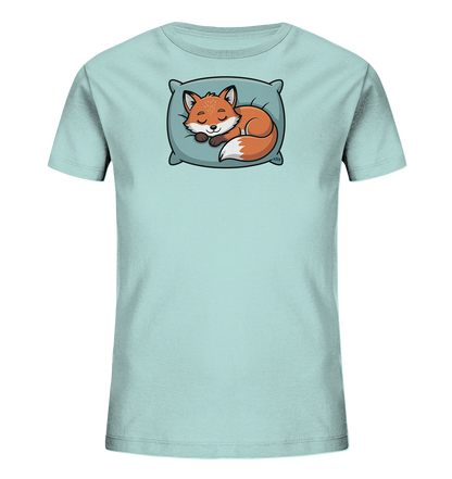 Kinder T-Shirt mit eingerolltem schlafendem Fuchs auf Kissen