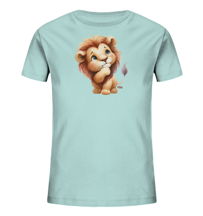 Kinder T-Shirt mit nachdenklichem Cartoon-Löwen und großen blauen Augen