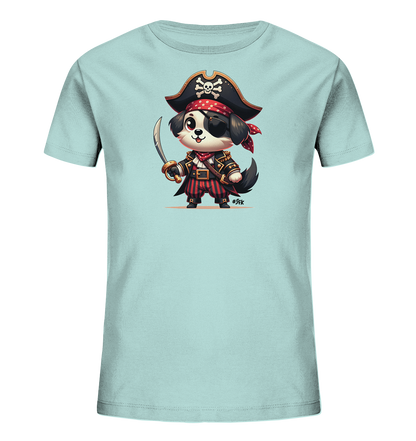 Kinder T-Shirt mit Cartoon-Piratenhund, Augenklappe, Hut und Säbel