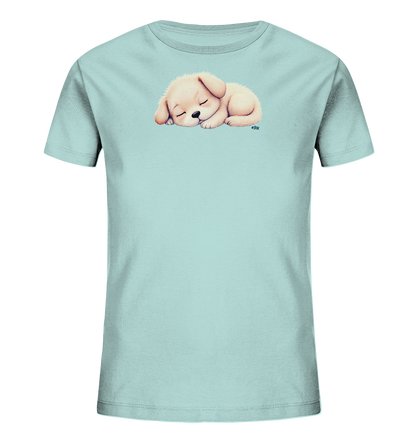 Kinder T-Shirt mit zusammengerolltem schlafendem Welpen in Cremefarben