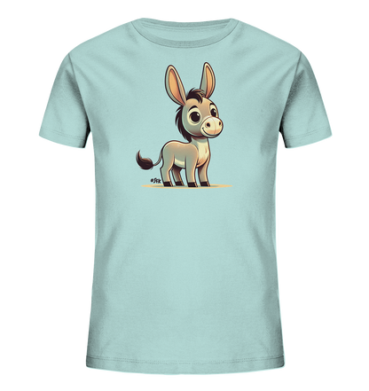 Kinder T-Shirt mit ein cartoonhafter Esel mit großen Ohren und freundlichem Lächeln