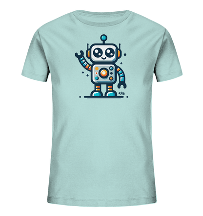 Kinder-T-Shirt mit winkendem buntem Roboter