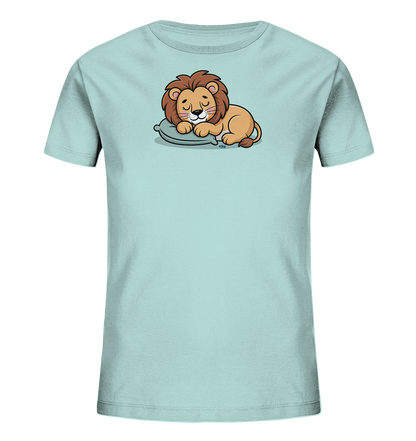 Kinder T-Shirt mit schlafendem Cartoon-Löwen auf kleinem Kissen