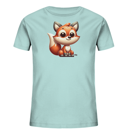 Kinder T-Shirt mit sitzendem Cartoon-Fuchs, Kulleraugen und buschigem Schwanz