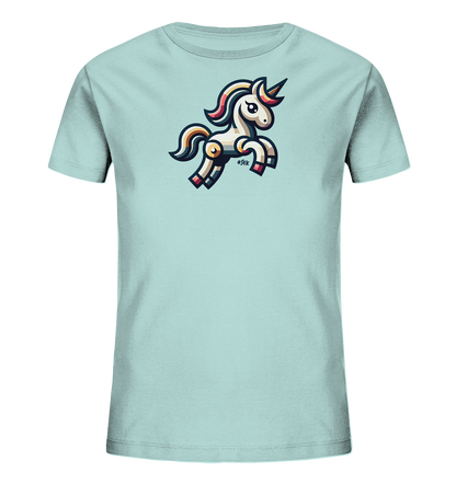 Kinder T-Shirt mit springendem Einhorn, bunter Mähne, Schweif und Horn