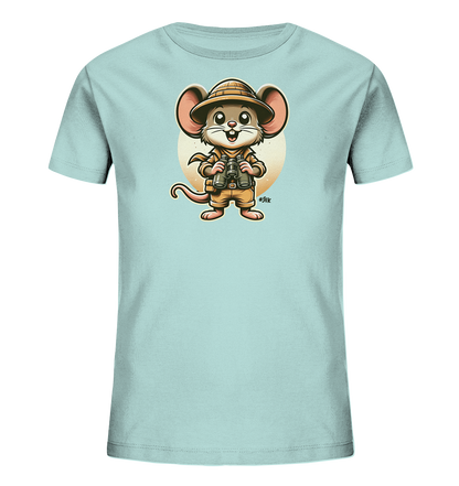 Kinder T-Shirt mit eine Maus in Safari-Kleidung mit Tropenhelm und Fernglas