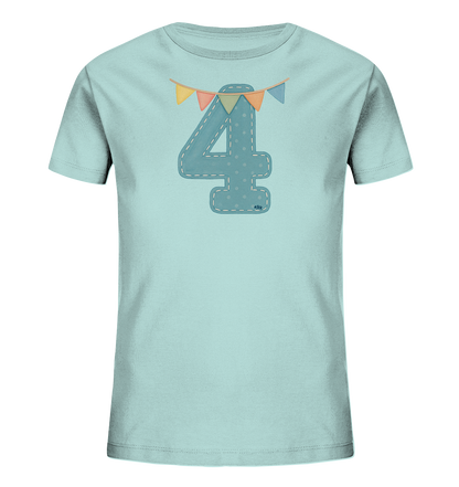 Gestickte Vier mit bunten Fahnen Motiv auf Kinder T-Shirt