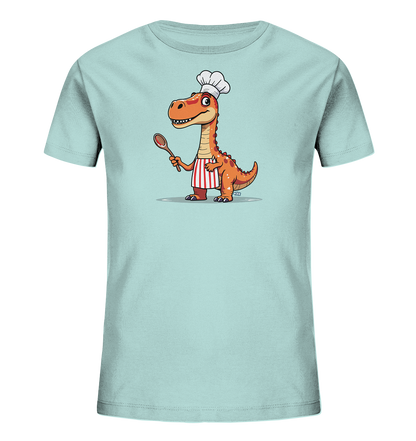 Kinder T-Shirt mit orangefarbenem Dino als Koch