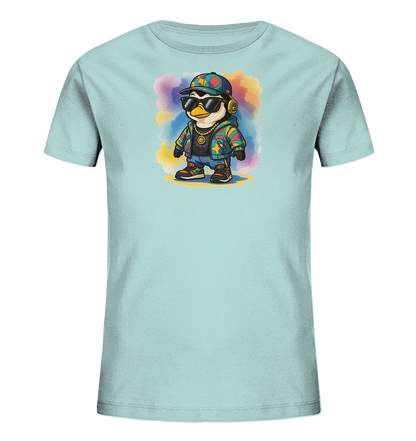 Kinder-T-Shirt mit coolem Pinguin im lässigen 90er Look.