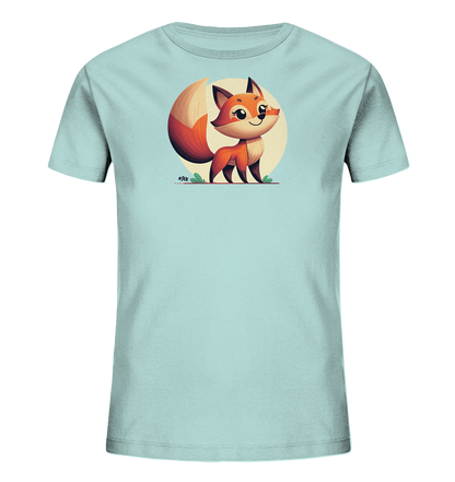 Kinder T-Shirt mit ein freundlicher orangefarbener Fuchs vor einem hellen Sonnenkreis