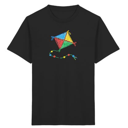 Bunter Drachen mit Knoten - Kinder Bio T-Shirt Vorderseite