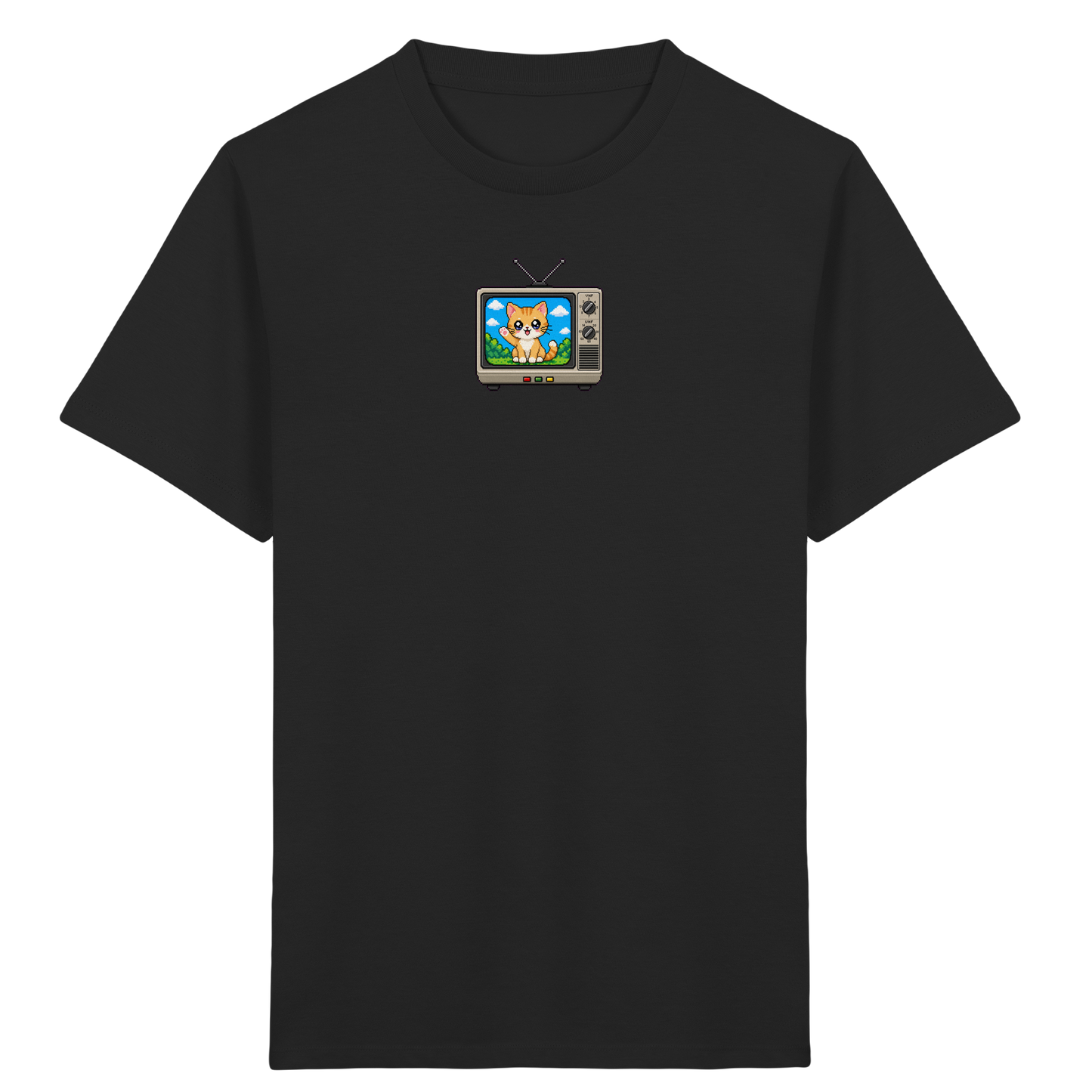 Pixel Katze im Retro Fernseher T-Shirt - Kinder Bio T-Shirt