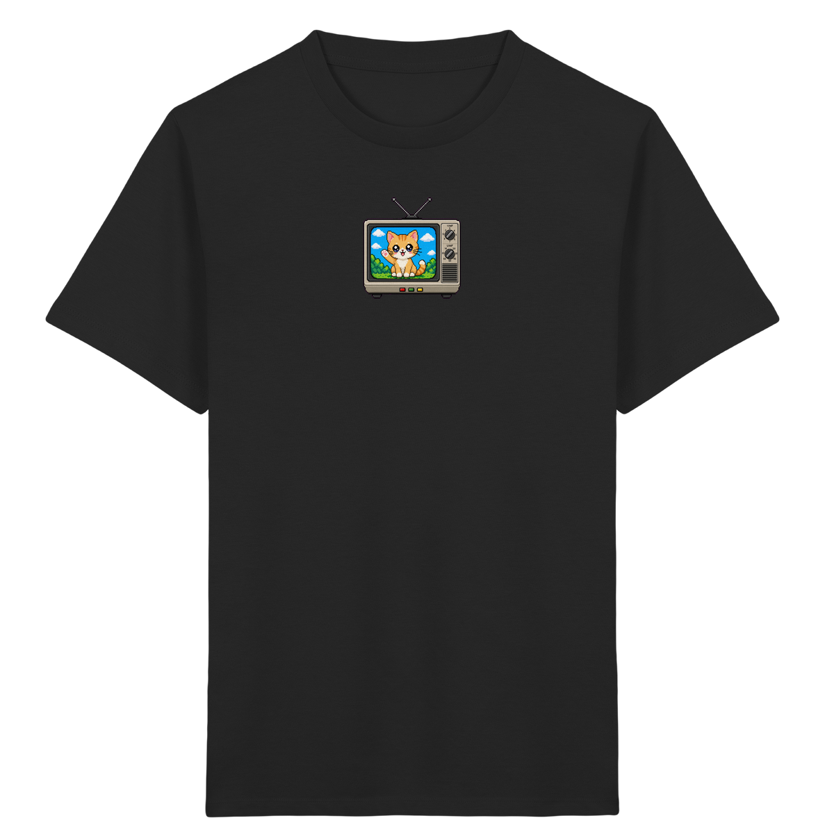 Pixel Katze im Retro Fernseher T-Shirt - Kinder Bio T-Shirt