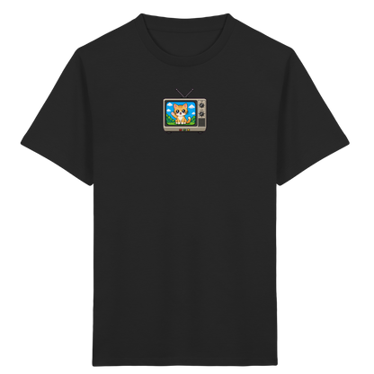 Pixel Katze im Retro Fernseher T-Shirt - Kinder Bio T-Shirt