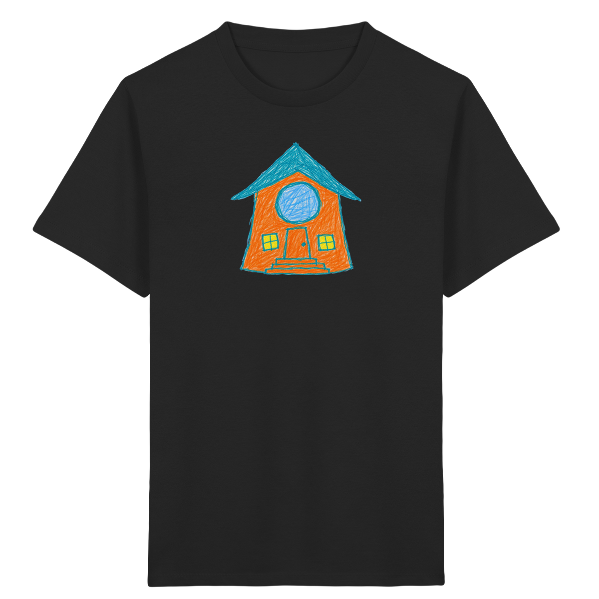 Orangefarbenes Rundfensterhaus für Kinder - Kinder Bio T-Shirt Vorderseite