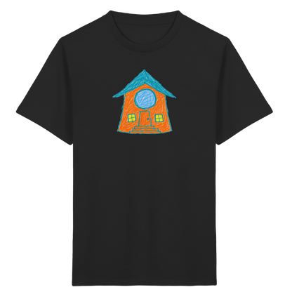 Orangefarbenes Rundfensterhaus für Kinder - Kinder Bio T-Shirt Vorderseite
