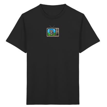 Pixel Waschbär im Retro-Fernseher Kinder-Shirt - Kinder Bio T-Shirt