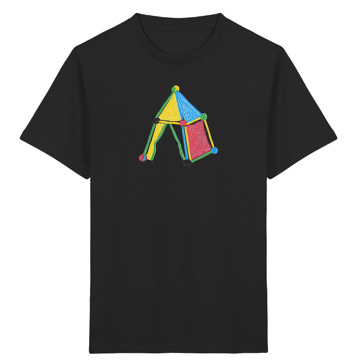 Buntes Farbpunkt Zelt Motiv - Kinder Bio T-Shirt Vorderseite