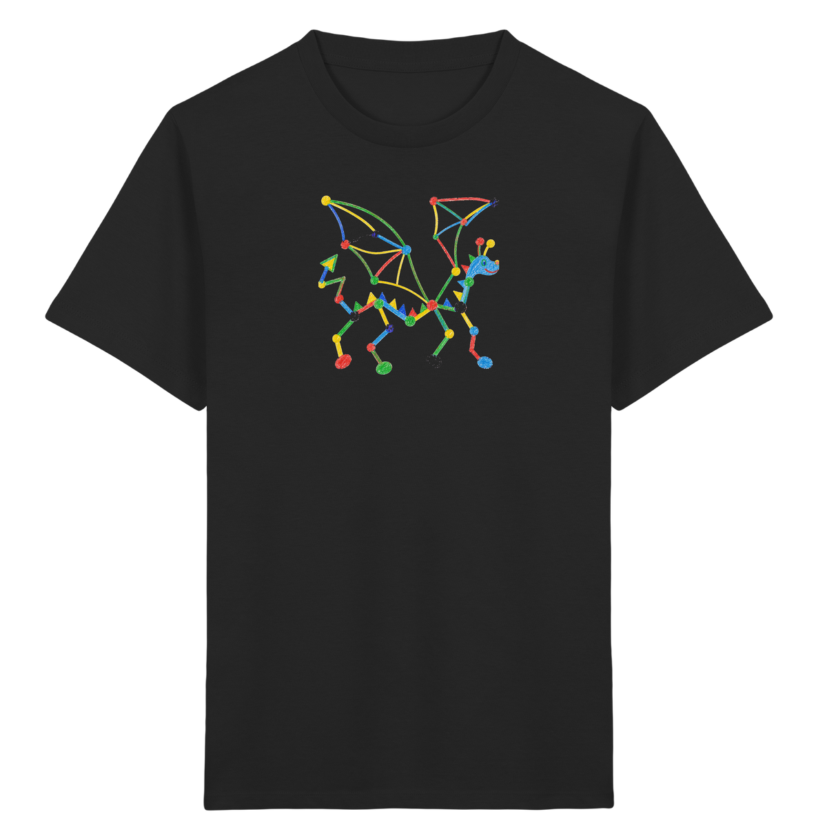 Bunter Farbpunkt Drache - Kinder Bio T-Shirt Vorderseite
