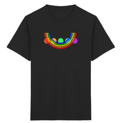 Kinder-T-Shirt mit Regenbogen über bunten Kreisen