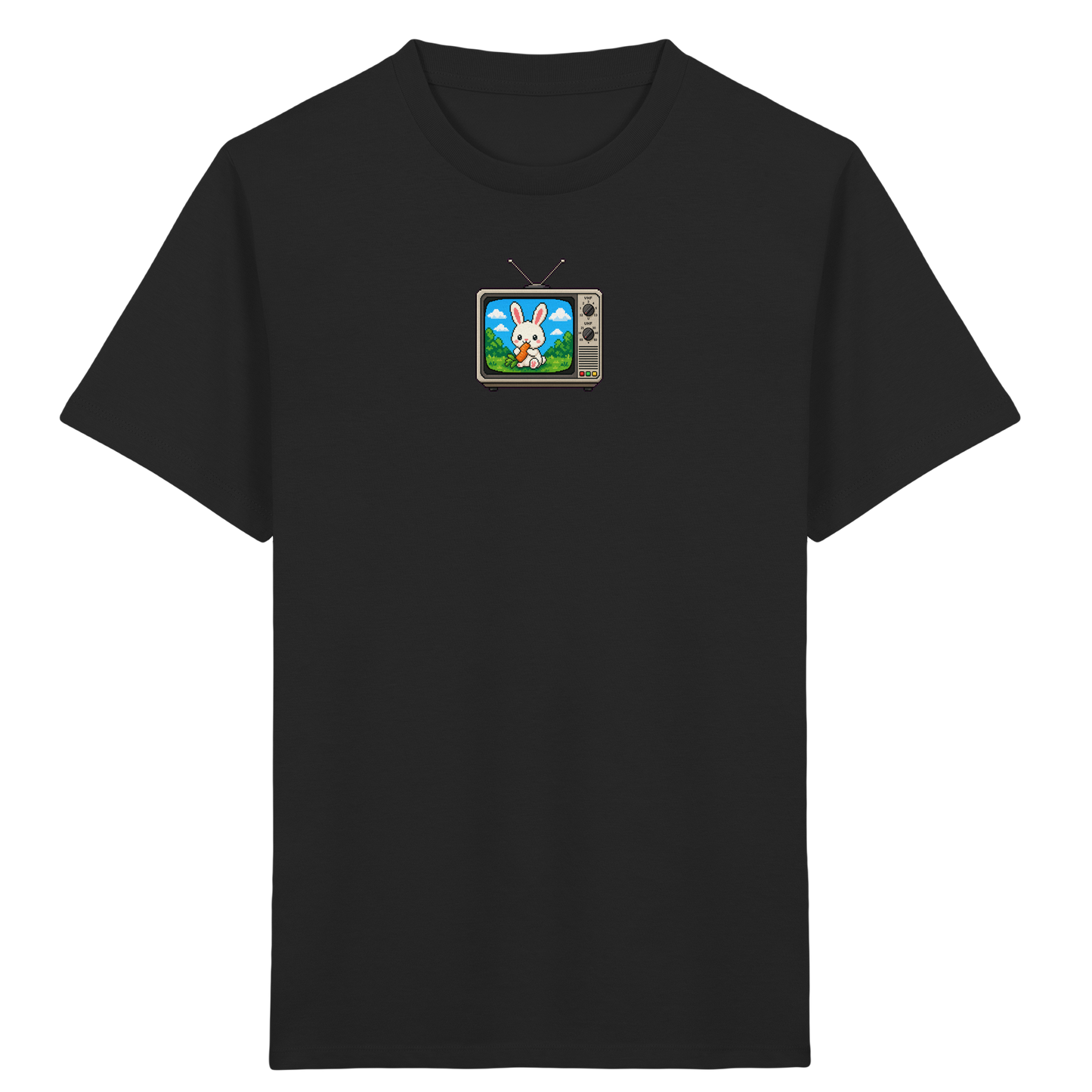 Pixel Hase mit Karotte im Fernseher - Kinder Bio T-Shirt