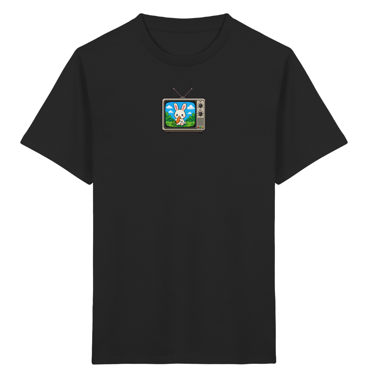 Pixel Hase mit Karotte im Fernseher - Kinder Bio T-Shirt