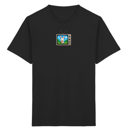 Pixel Hase mit Karotte im Fernseher - Kinder Bio T-Shirt