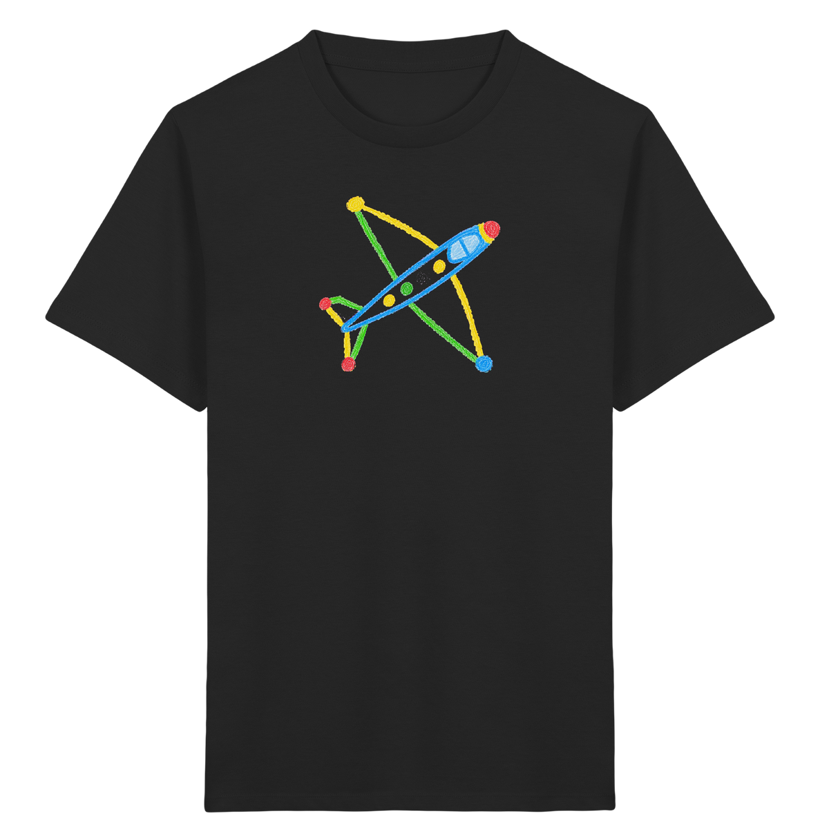 Buntes Flugzeug mit Farbpunkten - Kinder Bio T-Shirt Vorderseite