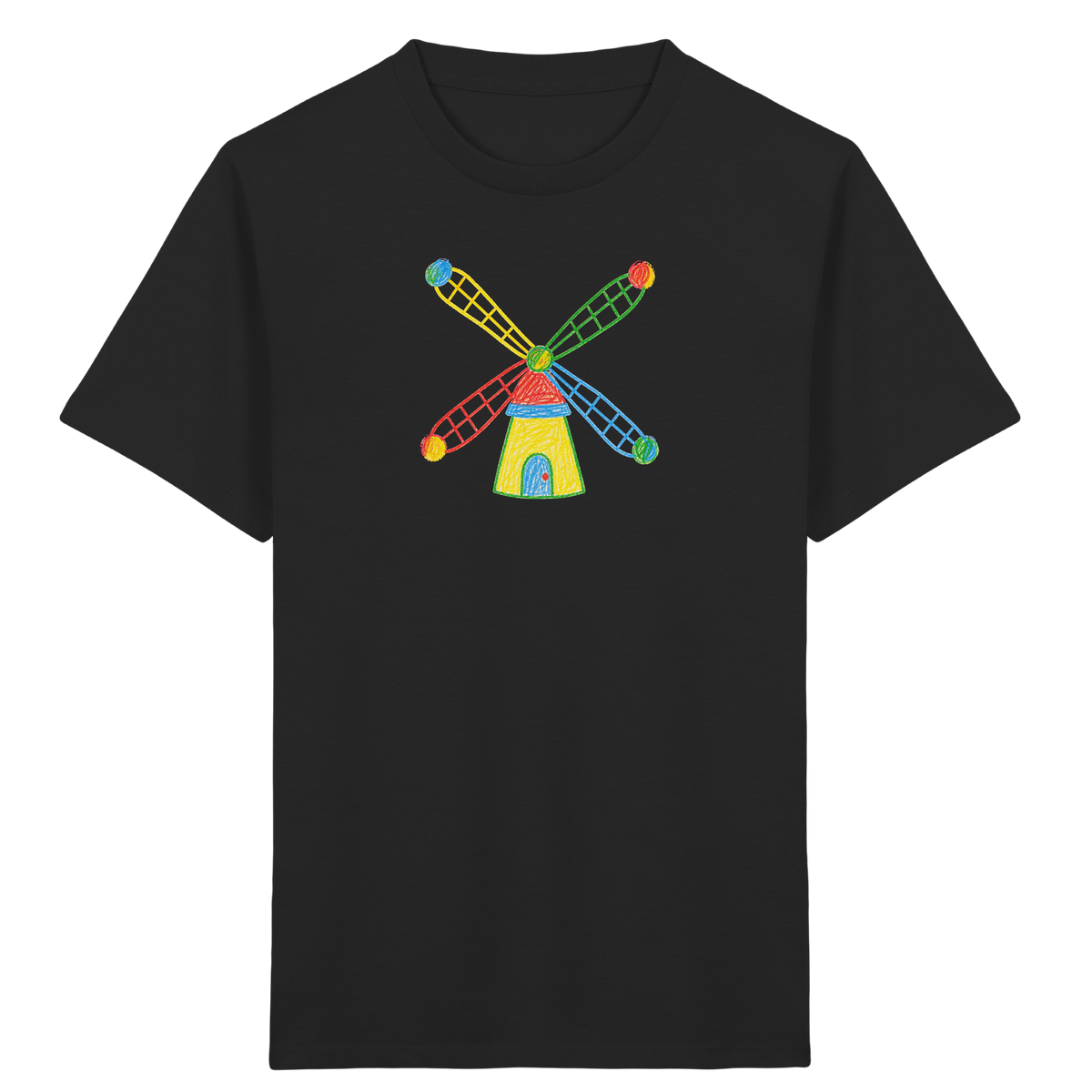 Bunte Windmühle mit Farbpunkten - Kinder Bio T-Shirt Vorderseite