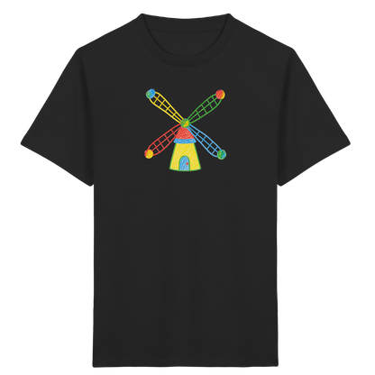Bunte Windmühle mit Farbpunkten - Kinder Bio T-Shirt Vorderseite