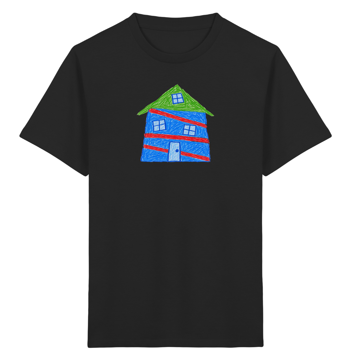 Blaues Balkenhaus Kinder T-Shirt - Kinder Bio T-Shirt Vorderseite