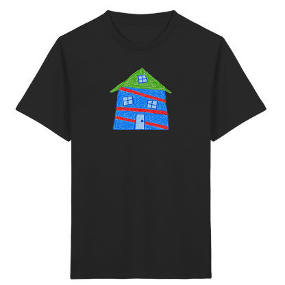 Blaues Balkenhaus Kinder T-Shirt - Kinder Bio T-Shirt Vorderseite