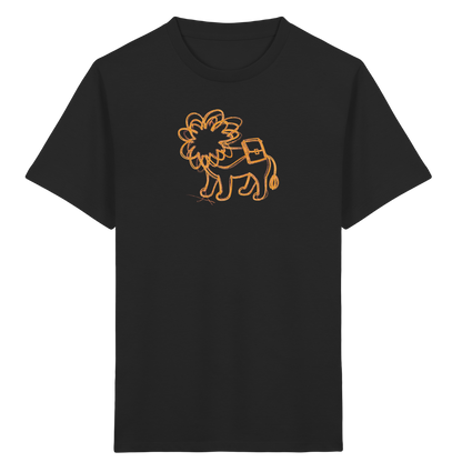 Senfgelber Krakellöwe mit Ranzen - Kinder Bio T-Shirt