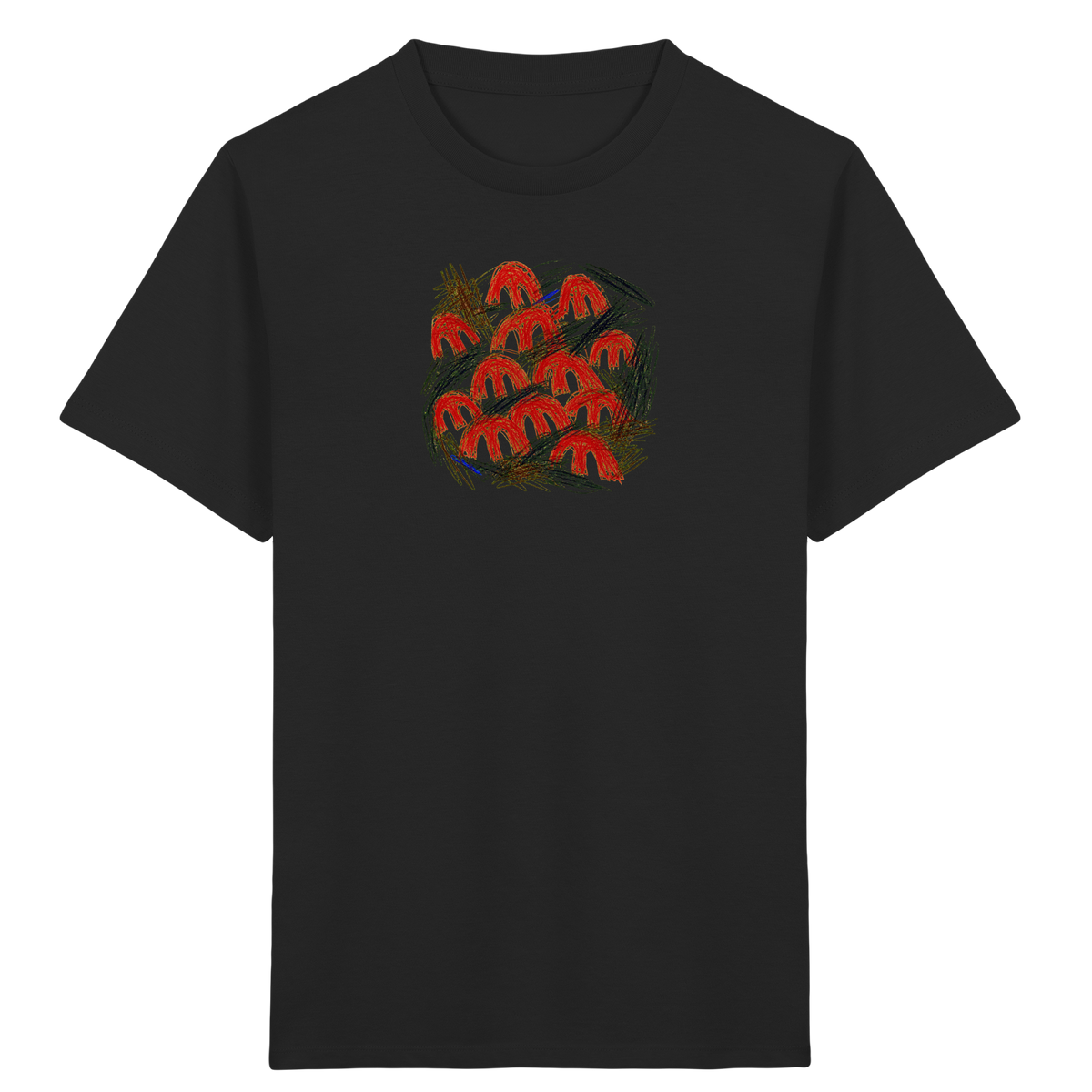 Schwarzes Kinder Bio T-Shirt mit Pilz-Motiv im Kritzelstil