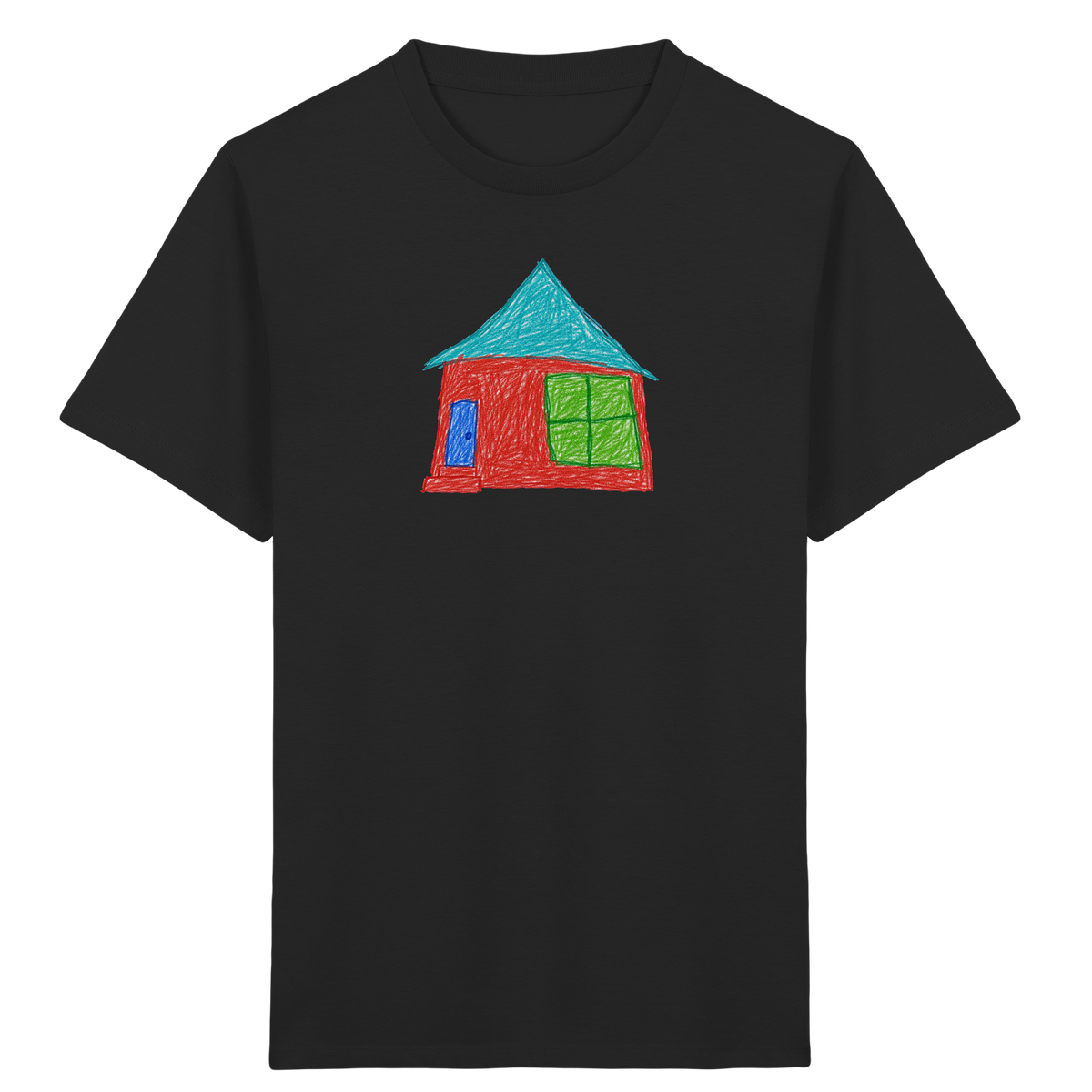 Rotes Haus mit Türkisdach - Kinder Bio T-Shirt Vorderseite