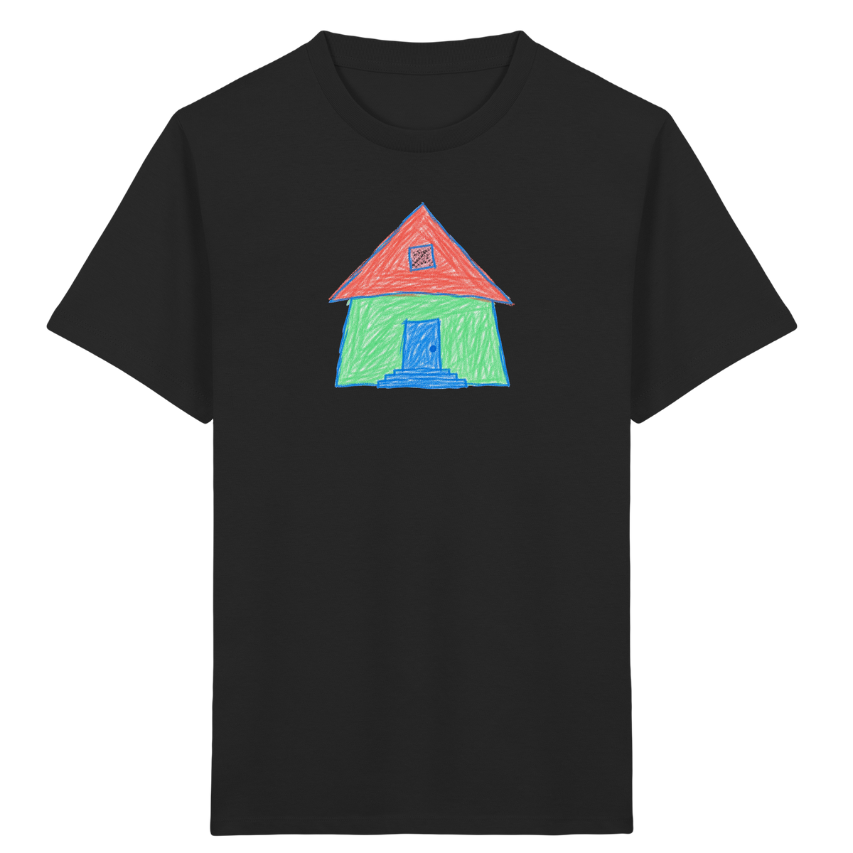 Mintgrünes Haus mit Spitzdach - Kinder Bio T-Shirt Vorderseite