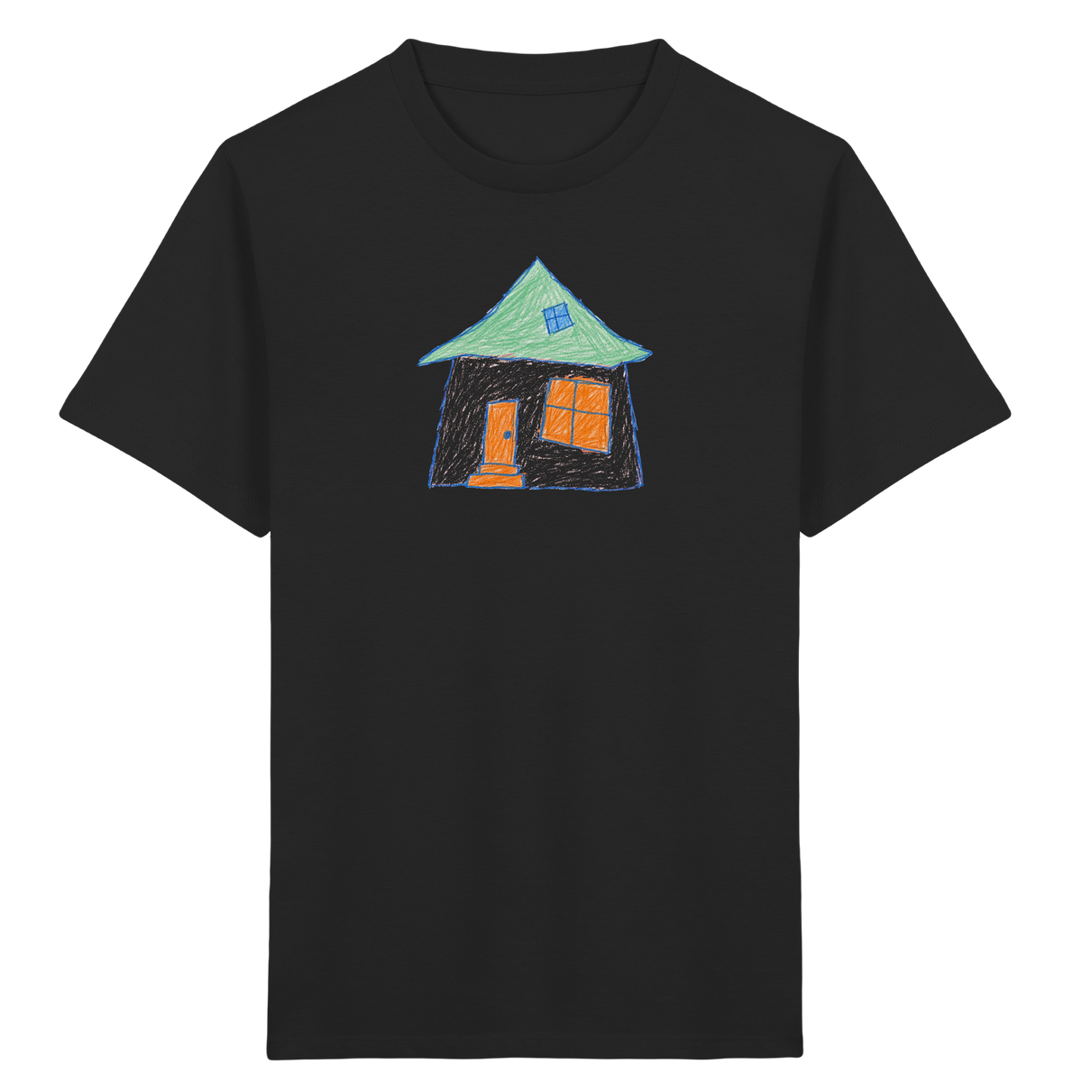 Rosa Haus mit Dachfenster - Kinder Bio T-Shirt Vorderseite