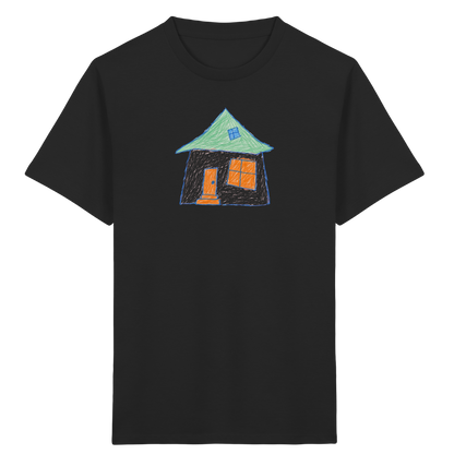 Rosa Haus mit Dachfenster - Kinder Bio T-Shirt Vorderseite