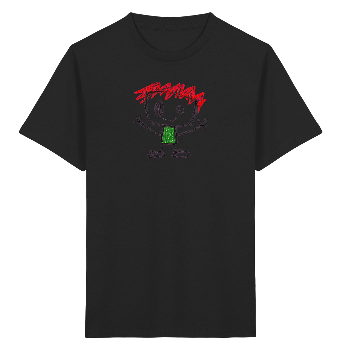 Kritzelkopf mit rotem Strubbelkamm - Kinder Bio T-Shirt Vorderseite